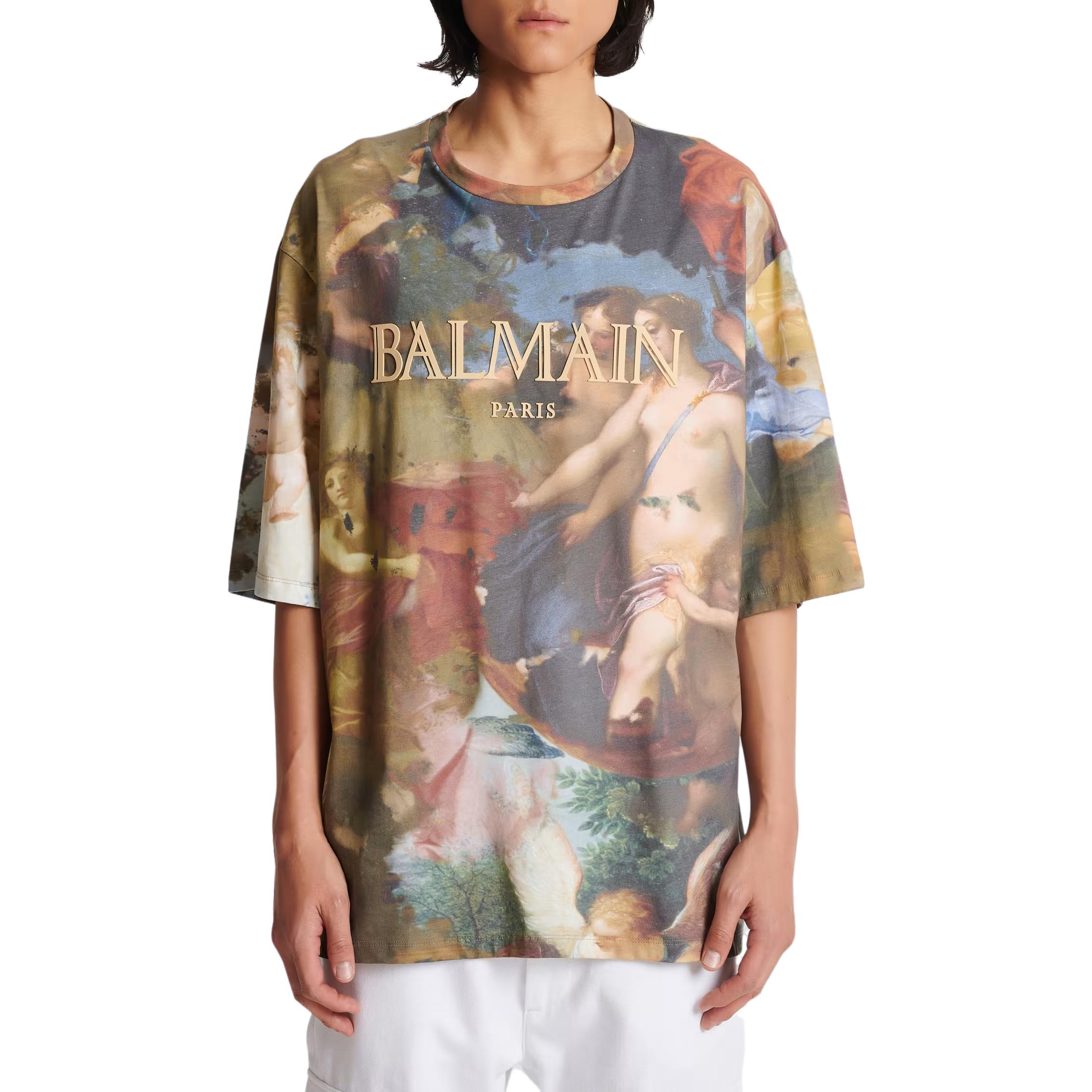 Purchase BALMAIN SS23 Kemeja-T Lengan Pendek Cetakan Penuh Leher Bulat. AH0EH015GD02AAA