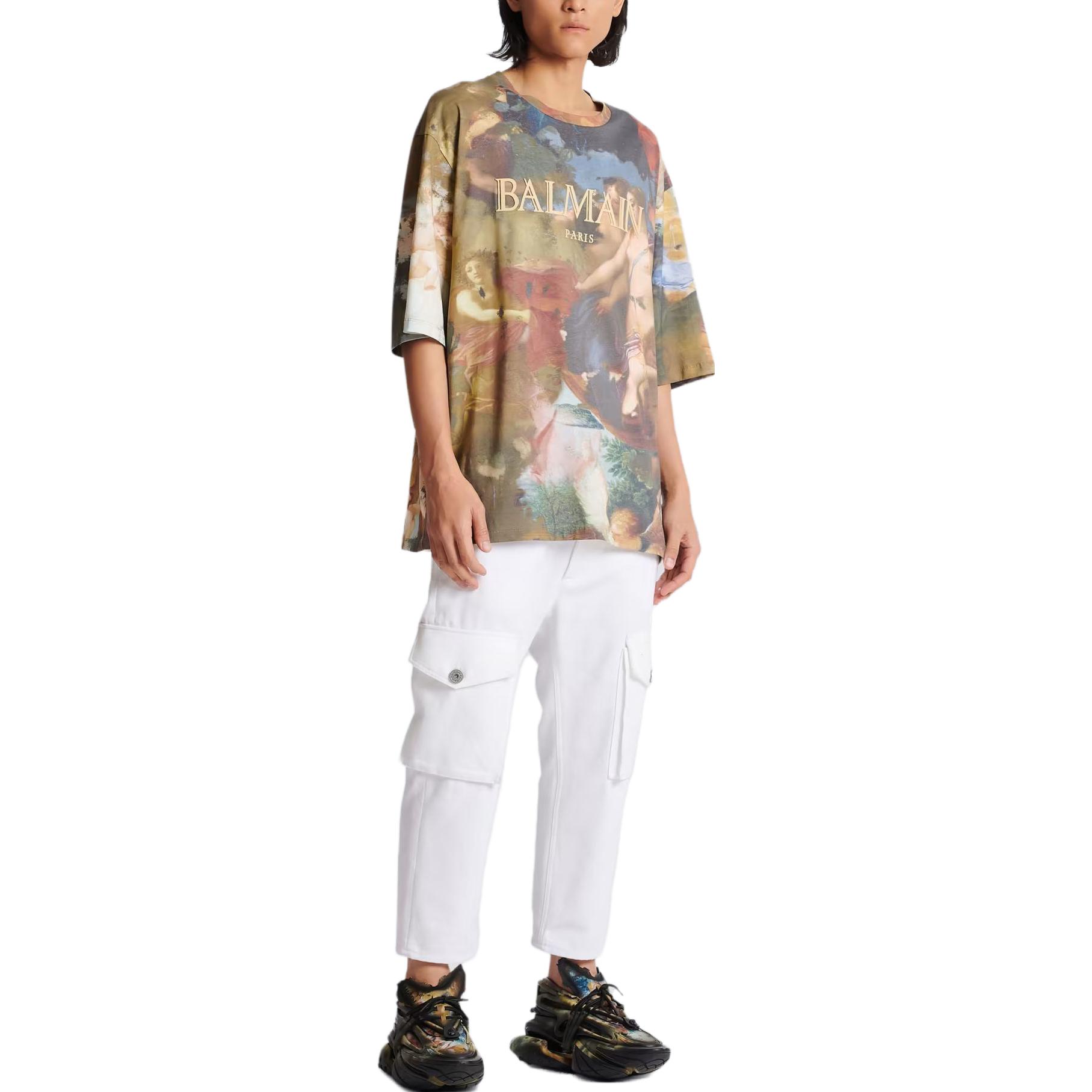 Sizing BALMAIN SS23 Kemeja-T Lengan Pendek Cetakan Penuh Leher Bulat. AH0EH015GD02AAA