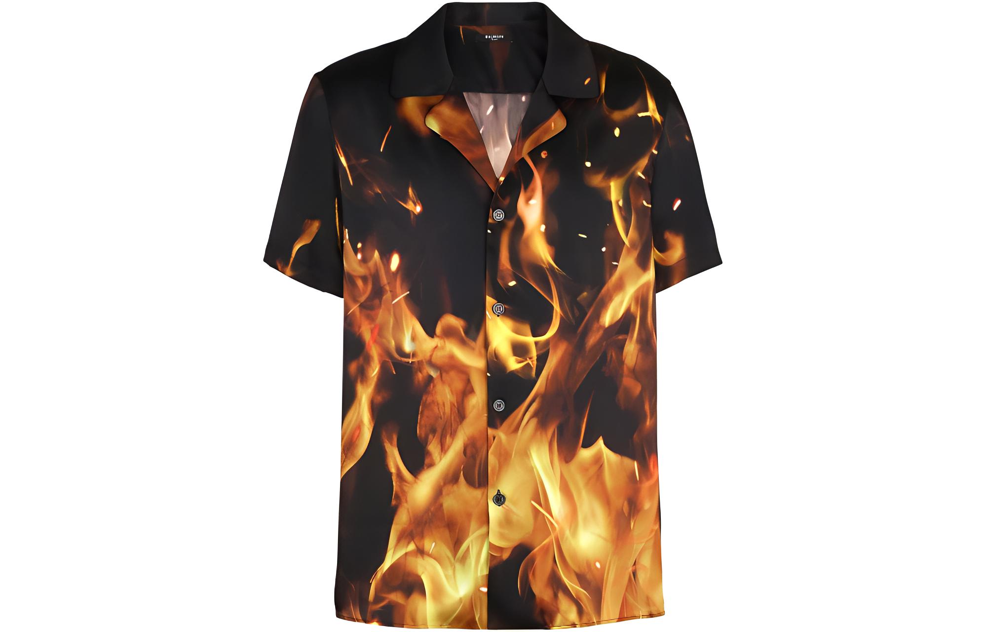 BALMAIN SS23  Black Contrast Pattern Button-Up Short Sleeve Shirt. AH0HN013XF57-EHI