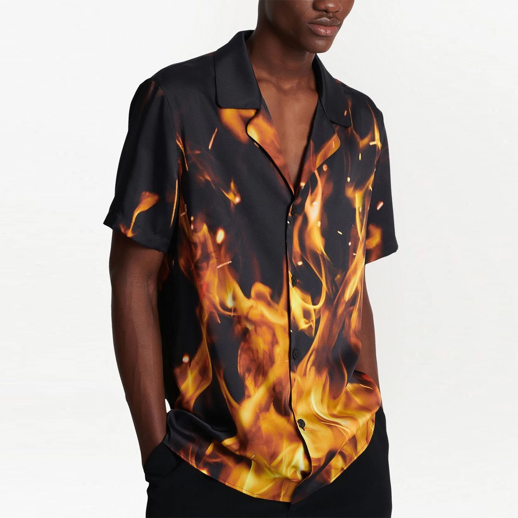 Details for BALMAIN SS23 Baju Kemeja Lengan Pendek Corak Hitam Berbutang. AH0HN013XF57-EHI