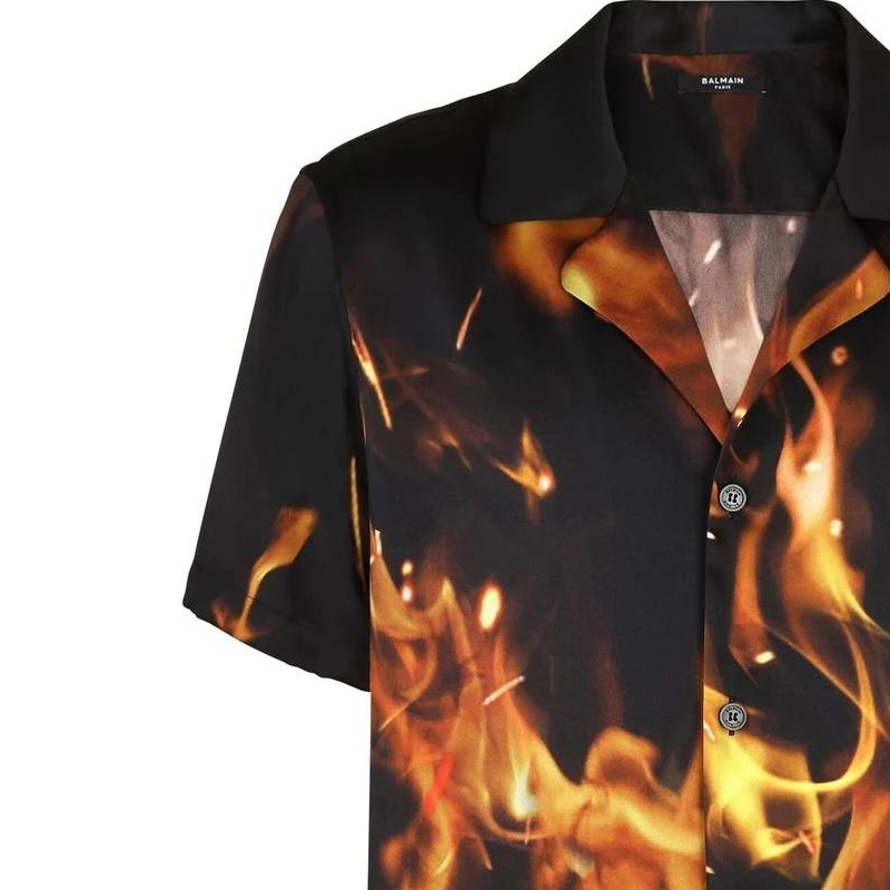 Cheap BALMAIN SS23 Baju Kemeja Lengan Pendek Corak Hitam Berbutang. AH0HN013XF57-EHI