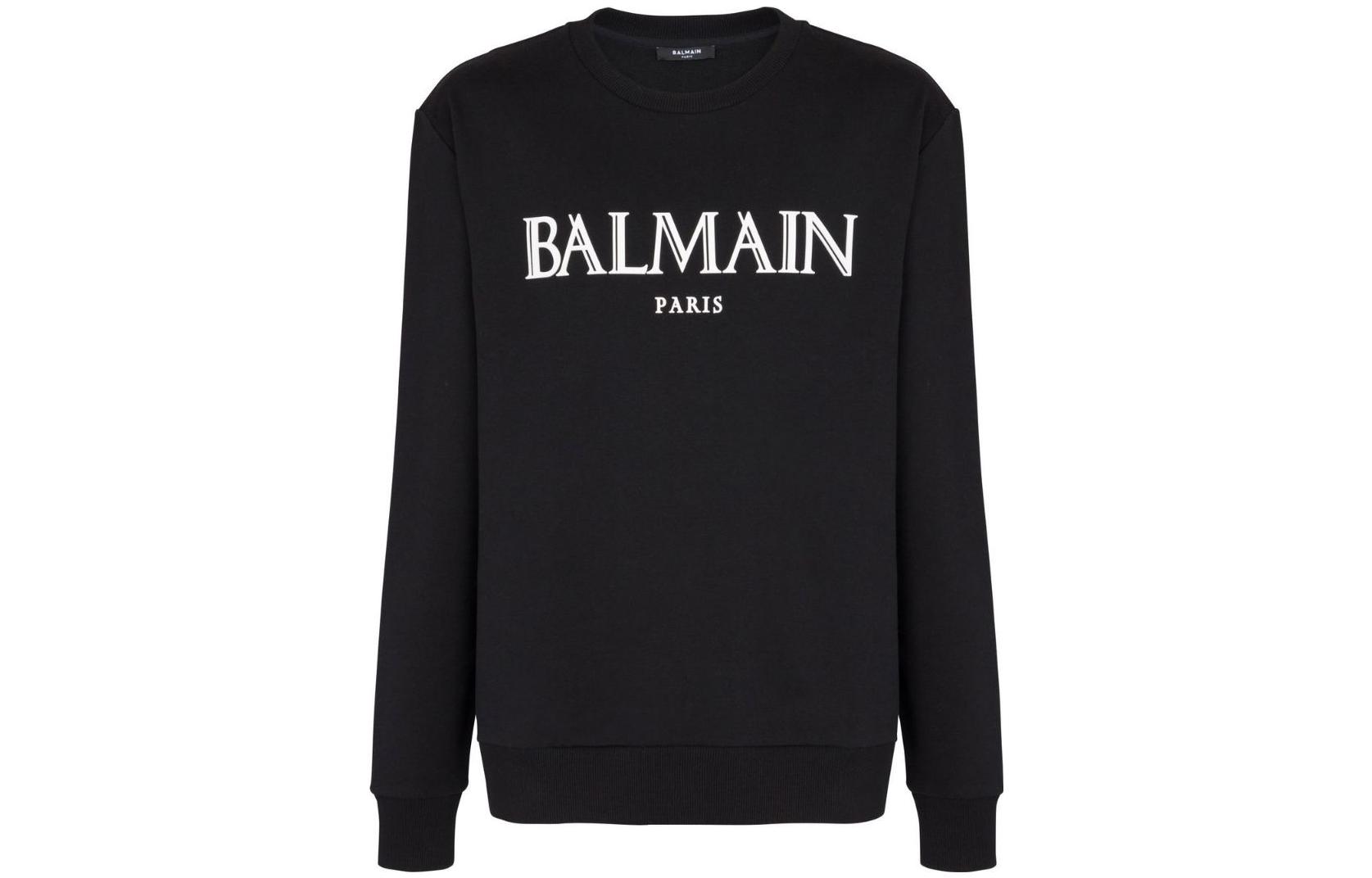 Order BALMAIN SS23 Sweatshirt Hitam Crewneck dengan Cetak Logo. AH0JS001BC27-EAB