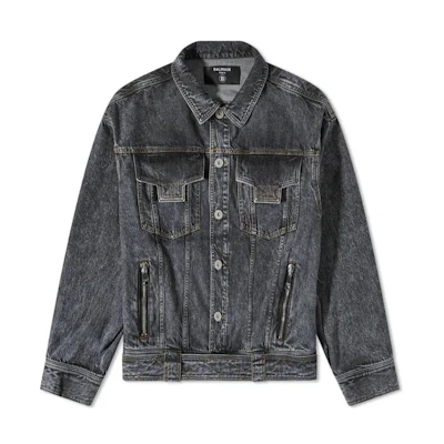BALMAIN SS23 Black Denim Jacket with Multiple Pockets and Collared Design AH1TC221DD10-0PC