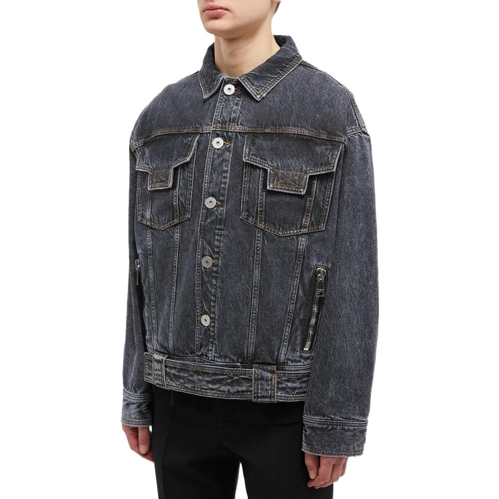 Shop 巴尔曼 SS23 黑色多口袋牛仔夹克 带翻领设计 AH1TC221DD10-0PC