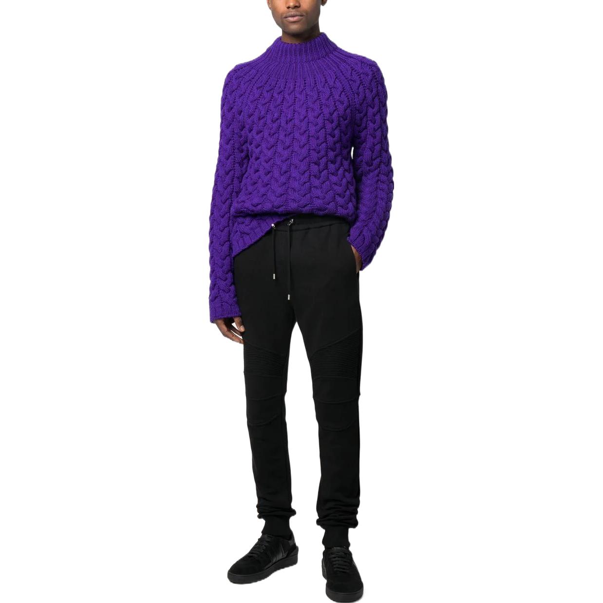 Shop BALMAIN SS23 黑色針織彈性腰帶慢跑褲 AH1OB000BB04EAB