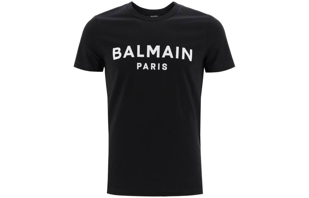 BALMAIN SS23  Black Letter Print Crewneck Short Sleeve T-Shirt. AH1EG000BB73-EAB