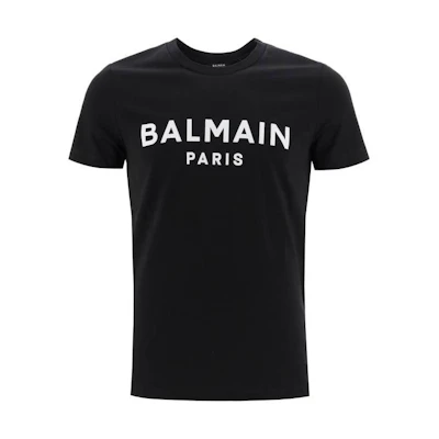 BALMAIN SS23 Black Letter Print Crewneck Short Sleeve T-Shirt. AH1EG000BB73-EAB