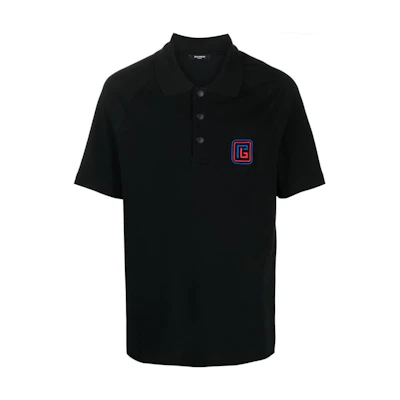 BALMAIN SS23 Black Polo Shirt with Solid Color and Embroidered Lettering BH1GC025BC43-EJJ