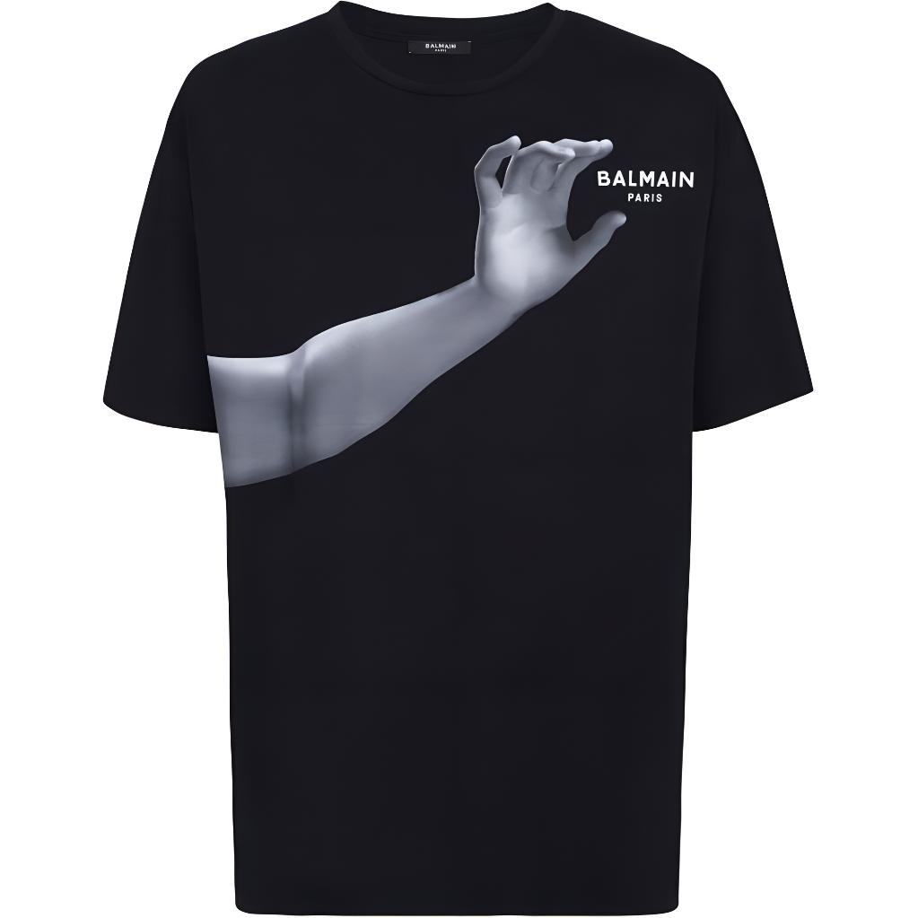 BALMAIN SS23  Black Statue Print Crewneck Short Sleeve T-Shirt AH0EG000GC86-EGP