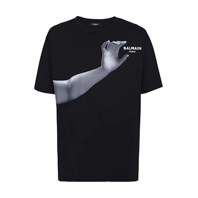 BALMAIN SS23 Black Statue Print Crewneck Short Sleeve T-Shirt AH0EG000GC86-EGP