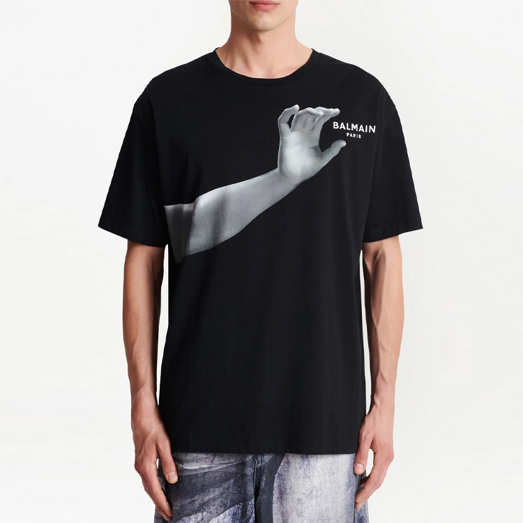 Shop 巴尔曼 SS23 黑色雕像印花圆领短袖T恤 AH0EG000GC86-EGP