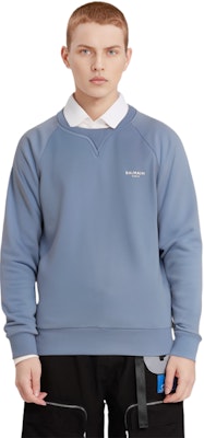 발망 SS23 블루 로고 프린트 크루넥 풀오버 스웨트셔츠 롱슬리브. AH0JQ005BB04-SGF Shop 발망 SS23 블루 로고 프린트 크루넥 풀오버 스웨트셔츠 롱슬리브. AH0JQ005BB04-SGF