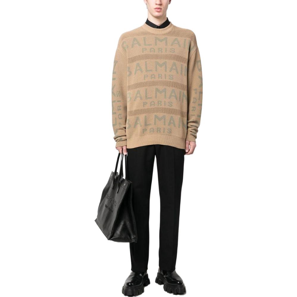 Lookbook BALMAIN SS23  Brown Logo Jacquard Knit Sweater AH1KE010KE07-WEI