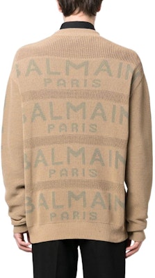 BALMAIN SS23 Brown Logo Jacquard Knit Sweater AH1KE010KE07-WEI Shop BALMAIN SS23 Brown Logo Jacquard Knit Sweater AH1KE010KE07-WEI