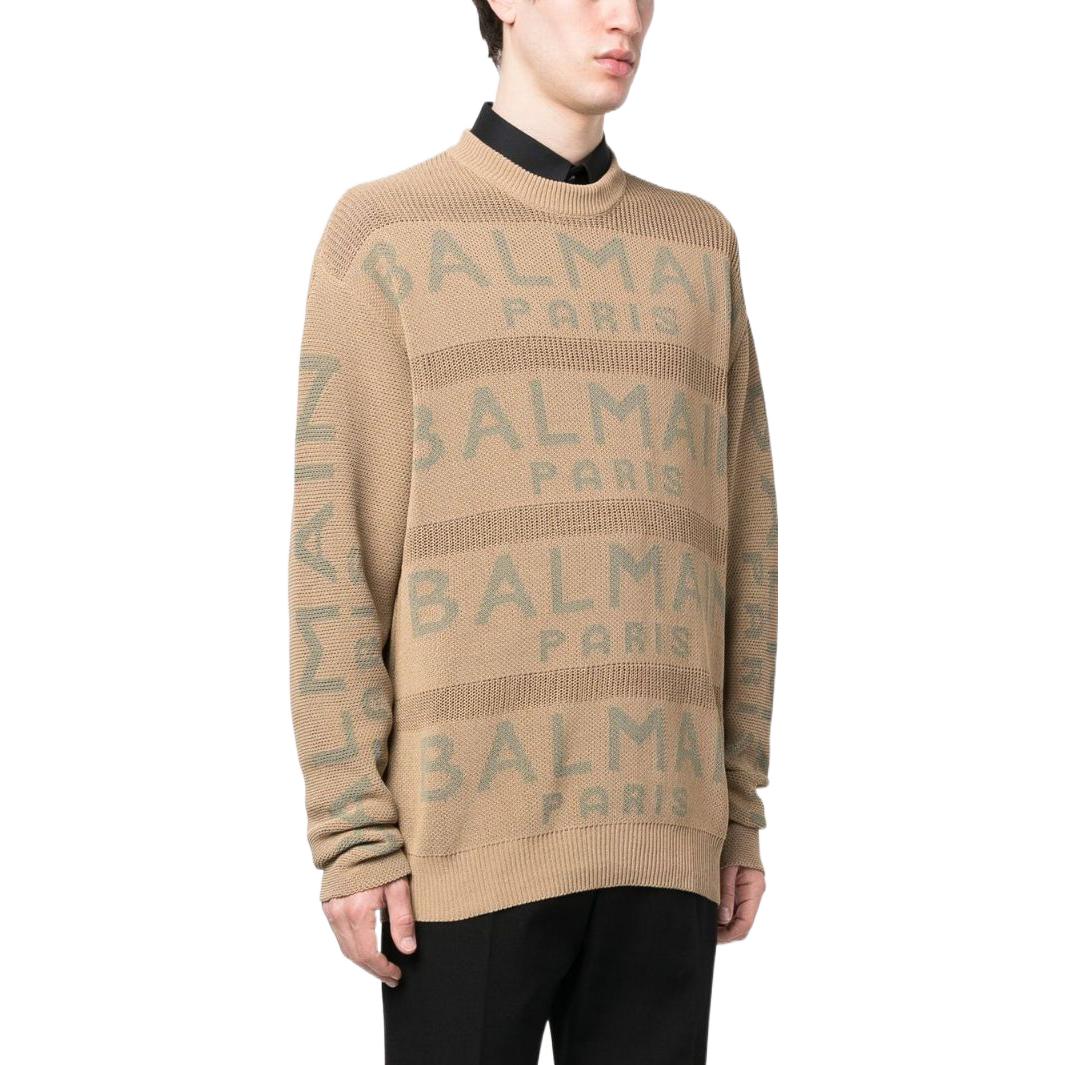 Purchase BALMAIN SS23  Brown Logo Jacquard Knit Sweater AH1KE010KE07-WEI
