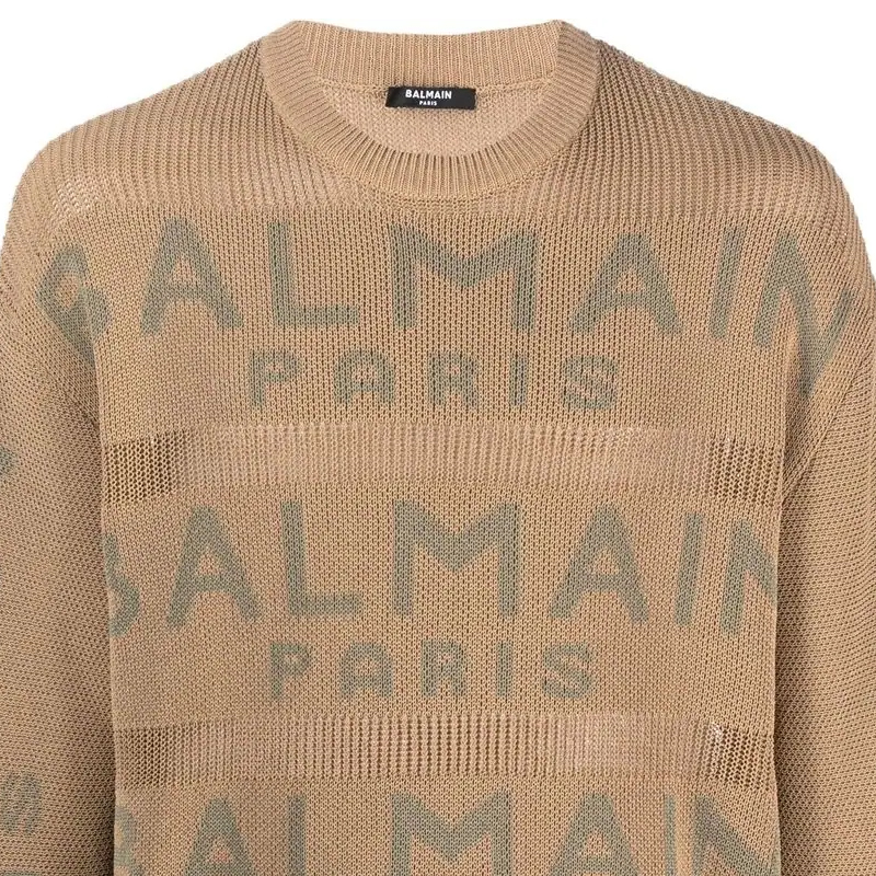 Details for BALMAIN SS23  Brown Logo Jacquard Knit Sweater AH1KE010KE07-WEI