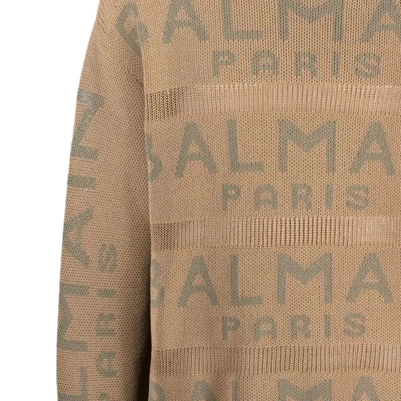 Sizing BALMAIN SS23  Brown Logo Jacquard Knit Sweater AH1KE010KE07-WEI