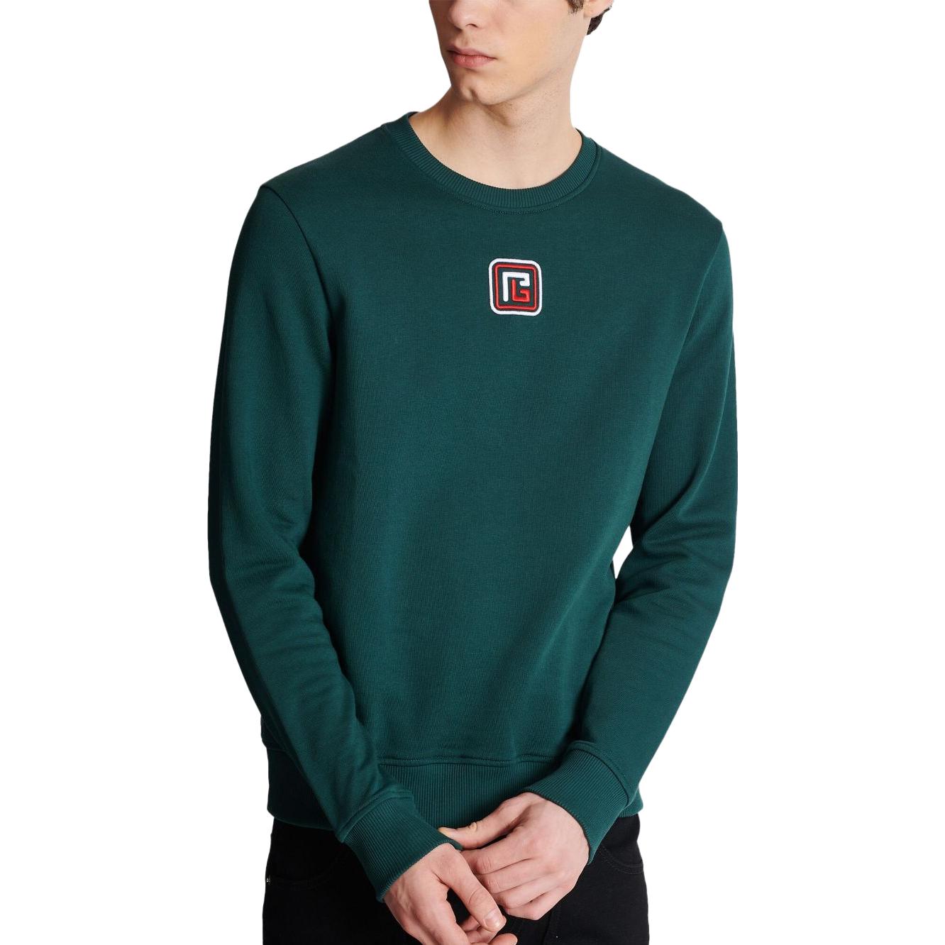 Shop 巴尔曼 SS23 深绿色徽标刺绣圆领卫衣 BH1JS001BC43-UFH