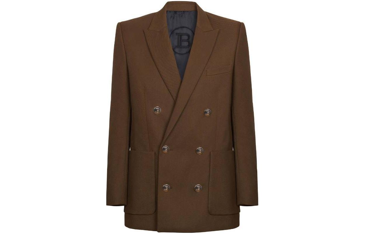 BALMAIN SS23  Double-Breasted Casual Blazer Light Brown AH0SG030WB028AN