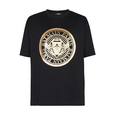 BALMAIN SS23 Graphic Print Crewneck T-Shirt Black AH1EG000BC05-EAD