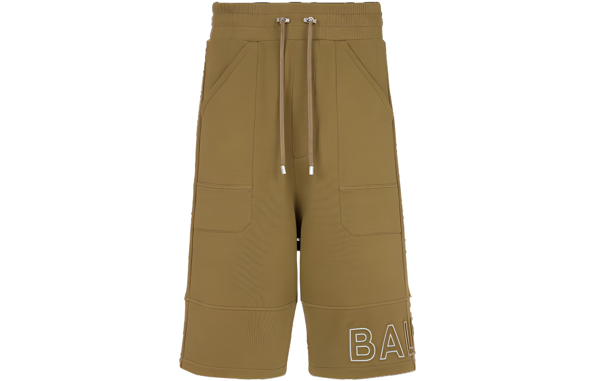 BALMAIN SS23  High-Waist Brown Shorts with Embroidered Logo. AH1OA110BC22UEN