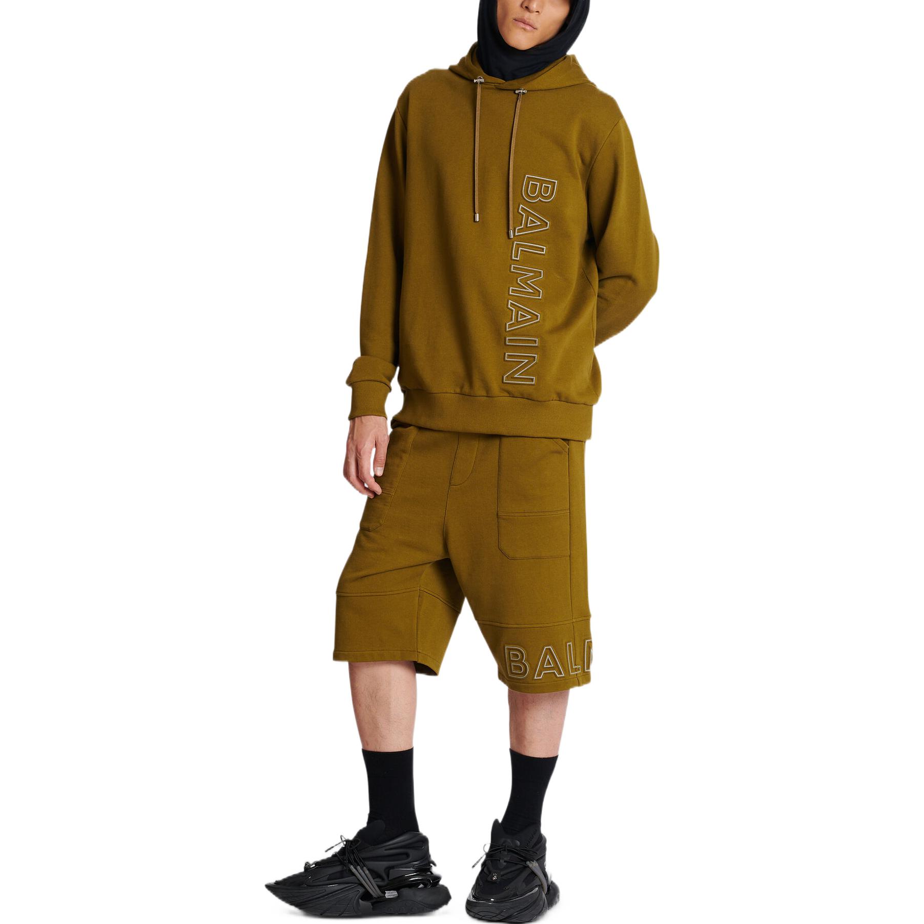 Lookbook 巴尔曼 SS23 高腰棕色刺绣Logo短裤 AH1OA110BC22UEN