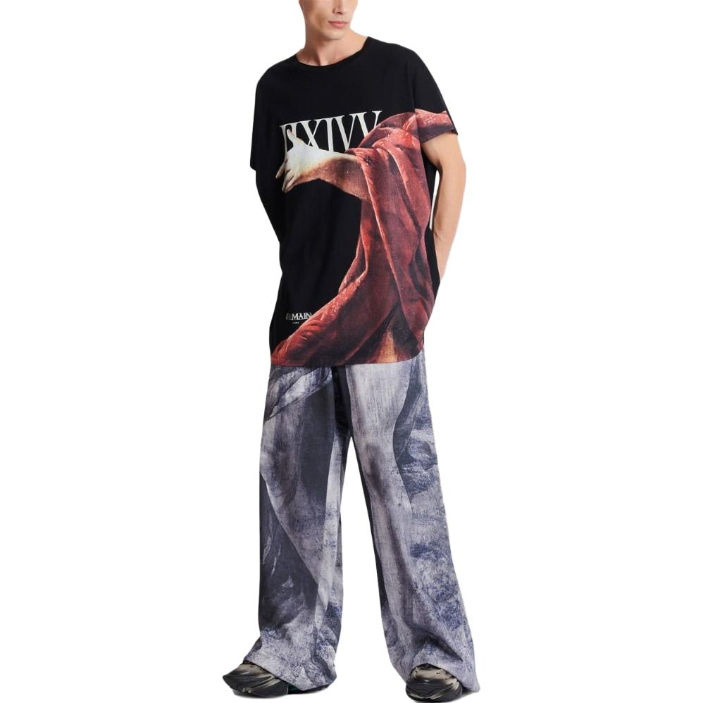 Lookbook BALMAIN SS23  Logo Graphic Print Black Short Sleeve T-Shirt. AH0EG060GC79-EGQ