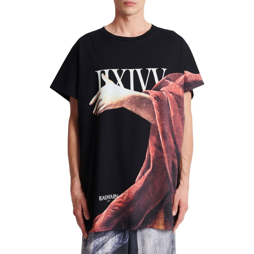 Purchase BALMAIN SS23  Logo Graphic Print Black Short Sleeve T-Shirt. AH0EG060GC79-EGQ