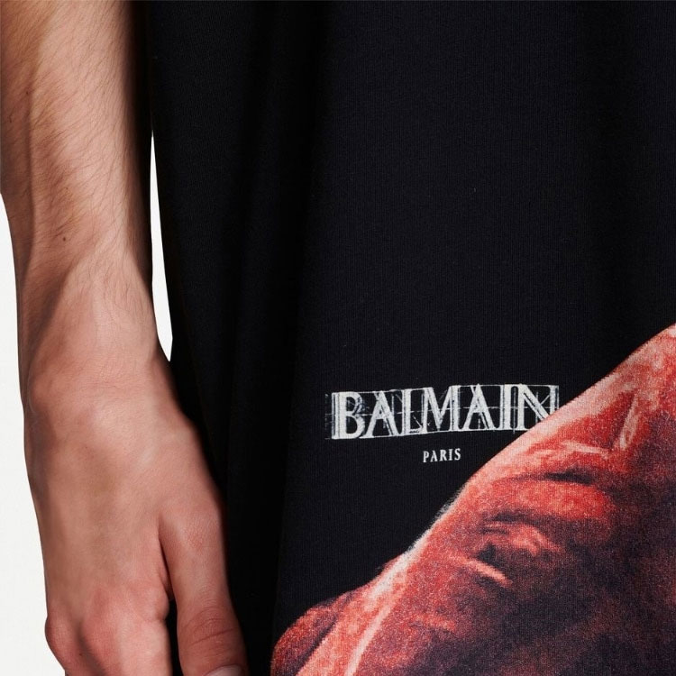 Details for BALMAIN SS23  Logo Graphic Print Black Short Sleeve T-Shirt. AH0EG060GC79-EGQ