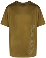 BALMAIN SS23 Olive Logo Print Crewneck Short Sleeve T-Shirt. AH1EG010BC22-UEN BALMAIN SS23 Olive Logo Print Crewneck Short Sleeve T-Shirt. AH1EG010BC22-UEN