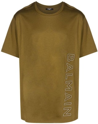 BALMAIN SS23 Olive Logo Print Crewneck Short Sleeve T-Shirt. AH1EG010BC22-UEN Order BALMAIN SS23 Olive Logo Print Crewneck Short Sleeve T-Shirt. AH1EG010BC22-UEN