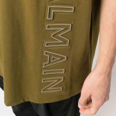 BALMAIN SS23 Olive Logo Print Crewneck Short Sleeve T-Shirt. AH1EG010BC22-UEN Sizing BALMAIN SS23 Olive Logo Print Crewneck Short Sleeve T-Shirt. AH1EG010BC22-UEN