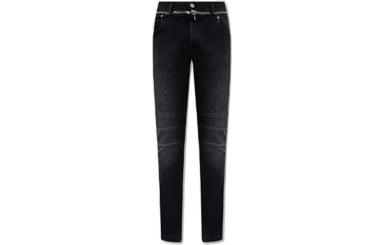 Order BALMAIN SS23 修身水洗拉鍊腰帶牛仔褲 黑色 AH0MG095DB67-0PC