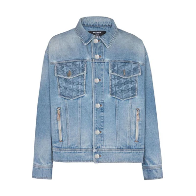 BALMAIN SS23 Washed Denim Jacket Single-Breasted Blue. AH1TC145DD09-6FF