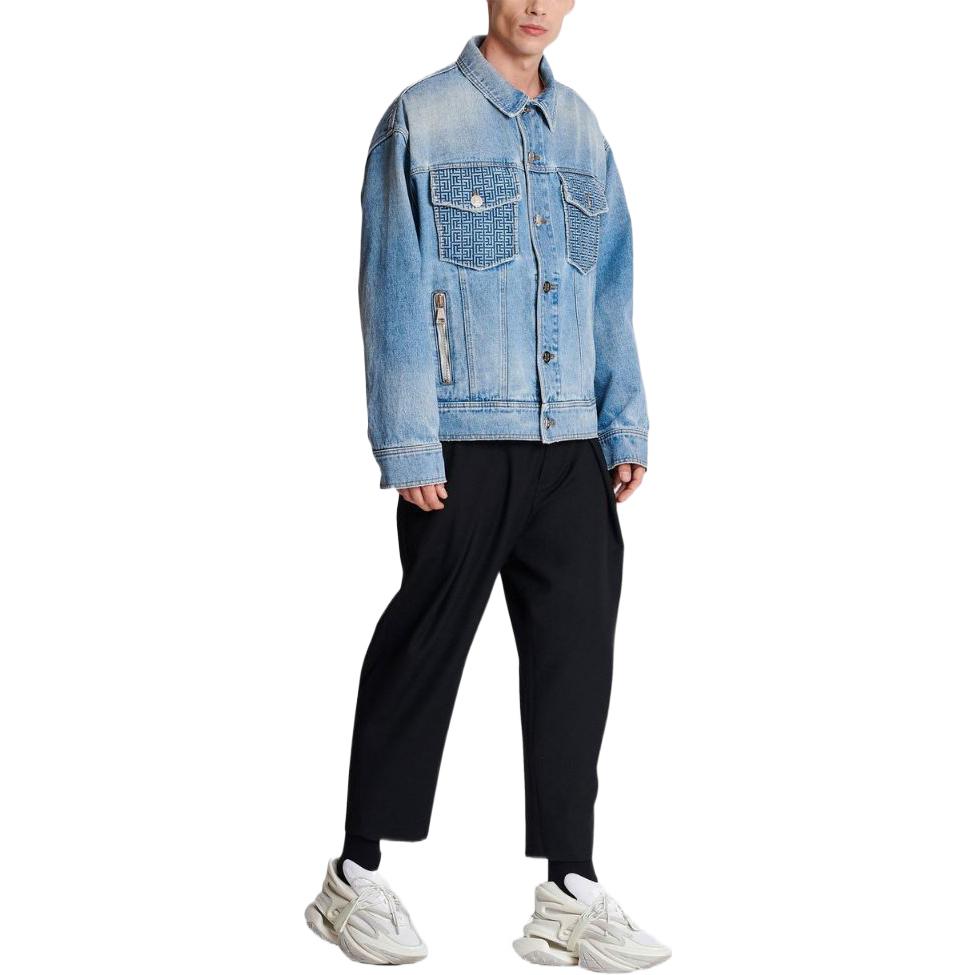 Purchase 발망 SS23 워시드 싱글 브레스티드 블루 데님 자켓. AH1TC145DD09-6FF