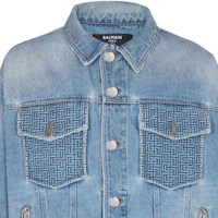 Details for BALMAIN SS23 Washed Denim Jacket Single-Breasted Blue. AH1TC145DD09-6FF