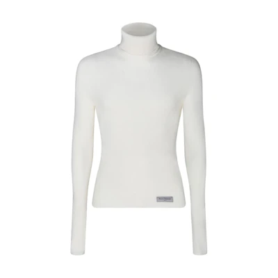 BALMAIN SS23 White High-Neck Knitted Pullover Sweater BH1KH015KE93-0KA