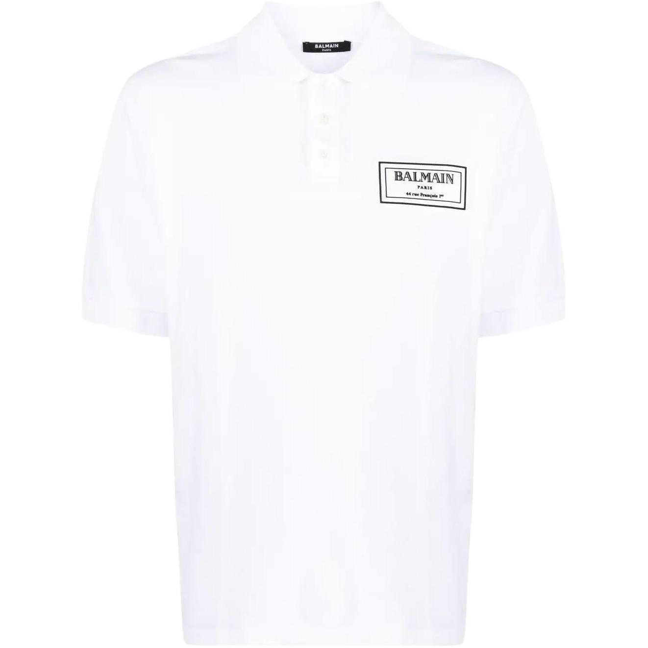 BALMAIN SS23  White Polo Shirt with Logo Letter Print. AH2GB050-JD98-0FB