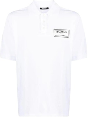 BALMAIN SS23 Baju Polo Putih dengan Cetakan Logo Huruf. AH2GB050-JD98-0FB Buy BALMAIN SS23 Baju Polo Putih dengan Cetakan Logo Huruf. AH2GB050-JD98-0FB