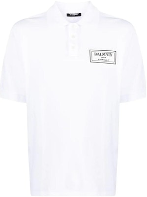 BALMAIN SS23 Baju Polo Putih dengan Cetakan Logo Huruf. AH2GB050-JD98-0FB Order BALMAIN SS23 Baju Polo Putih dengan Cetakan Logo Huruf. AH2GB050-JD98-0FB