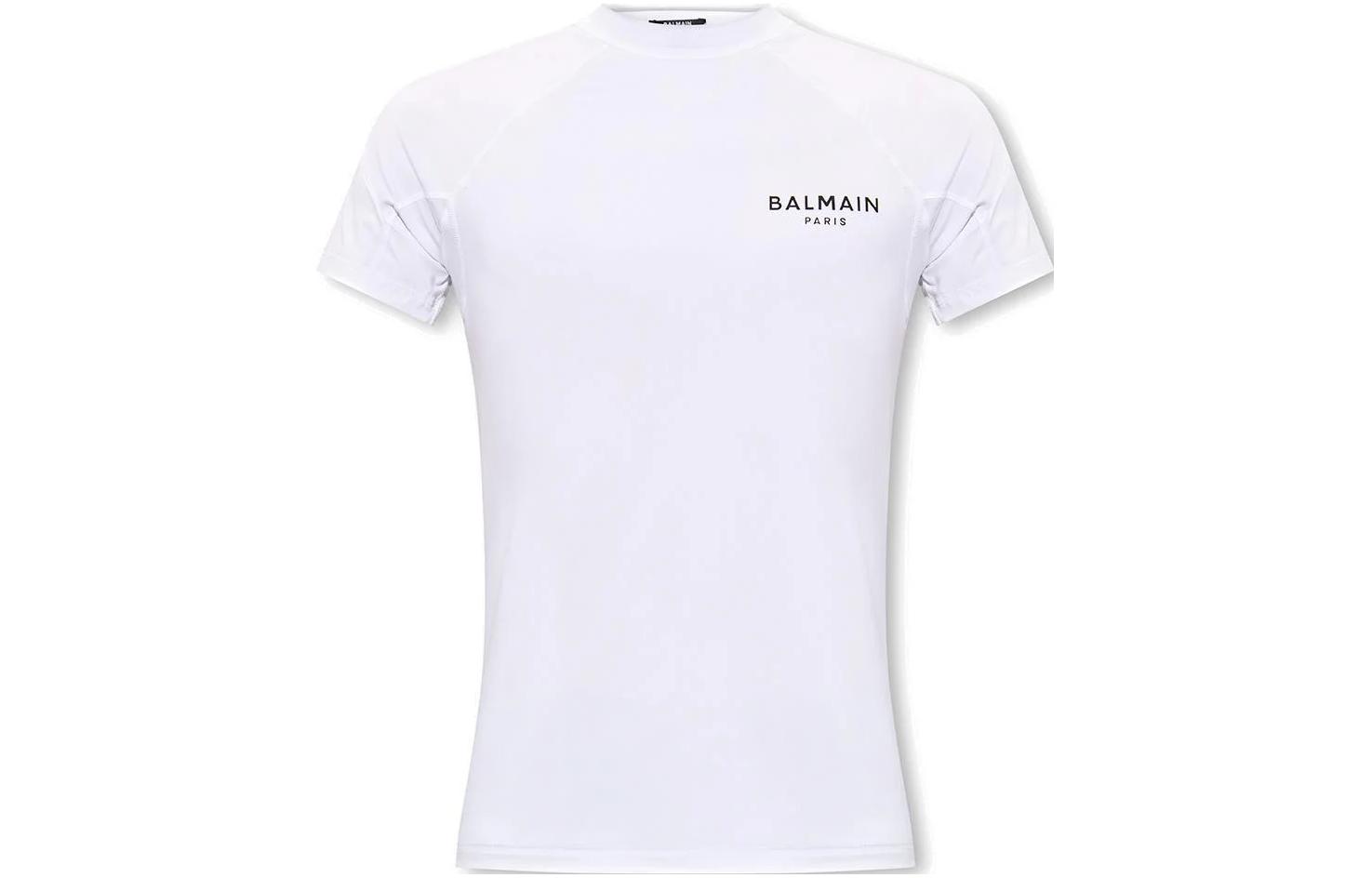 BALMAIN SS23  White Slim Fit Logo Crew Neck T-Shirt BWM350920-110