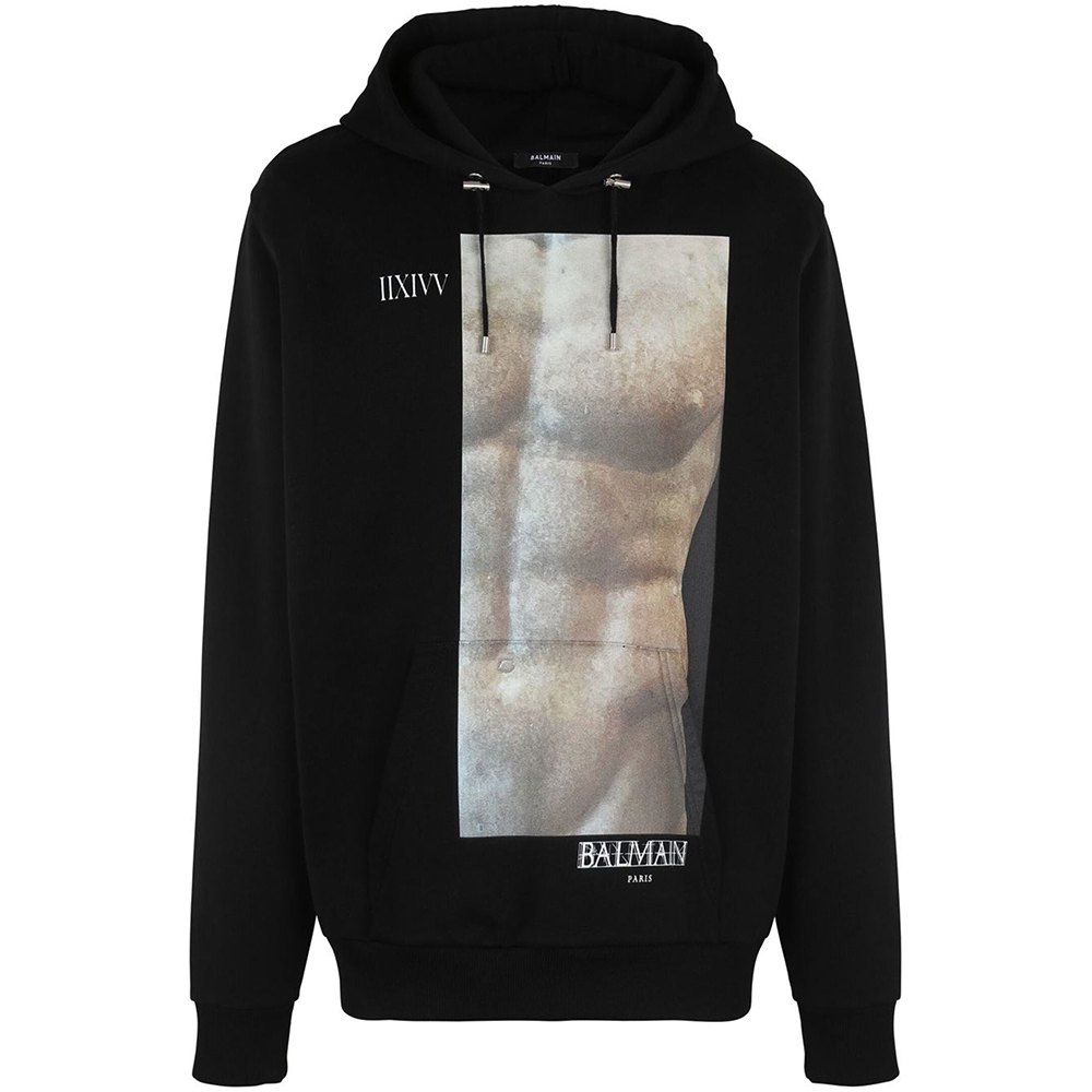 Balmain SS23 Ab Print Loose Hoodie in Black AH0JT047GC87-EGP