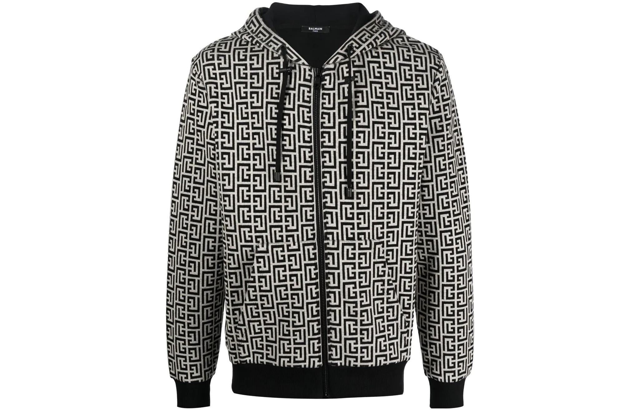 Balmain SS23 All-Over Logo Zip-Up Hoodie Black AH1JX000JB22-GFE