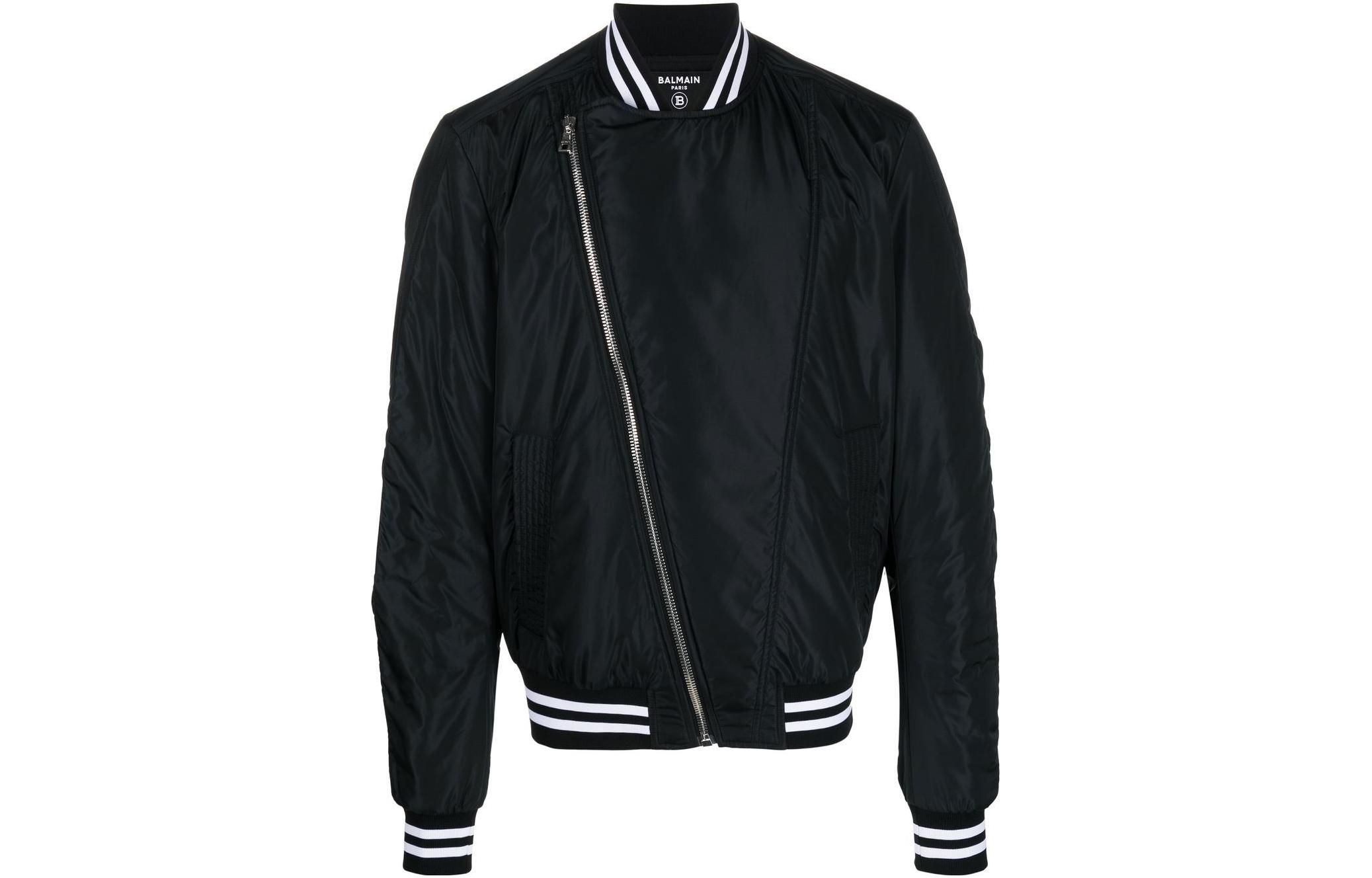 Balmain SS23 Asymmetric Logo Print Long Sleeve Zipper Jacket AH1TF086XE21-EAB