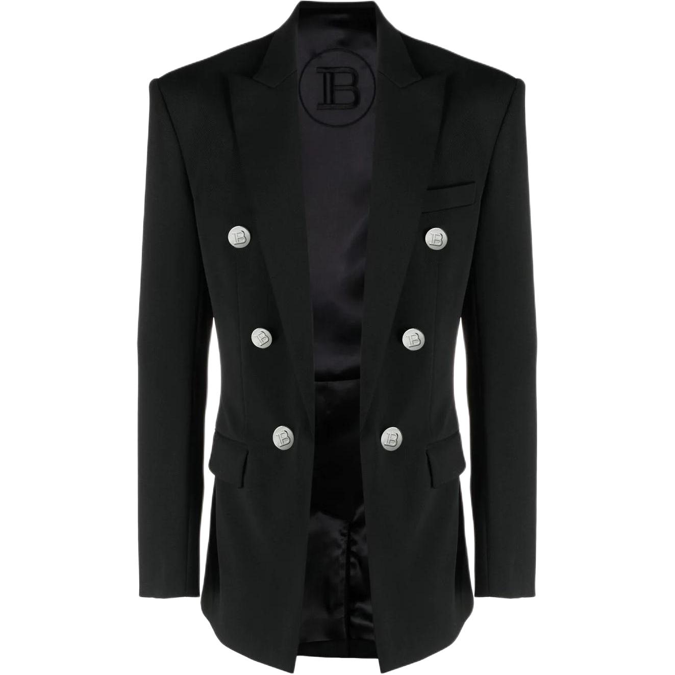 Balmain SS23 Black Double-Breasted Long Sleeve Jacket AH1SG045JE94-0PA