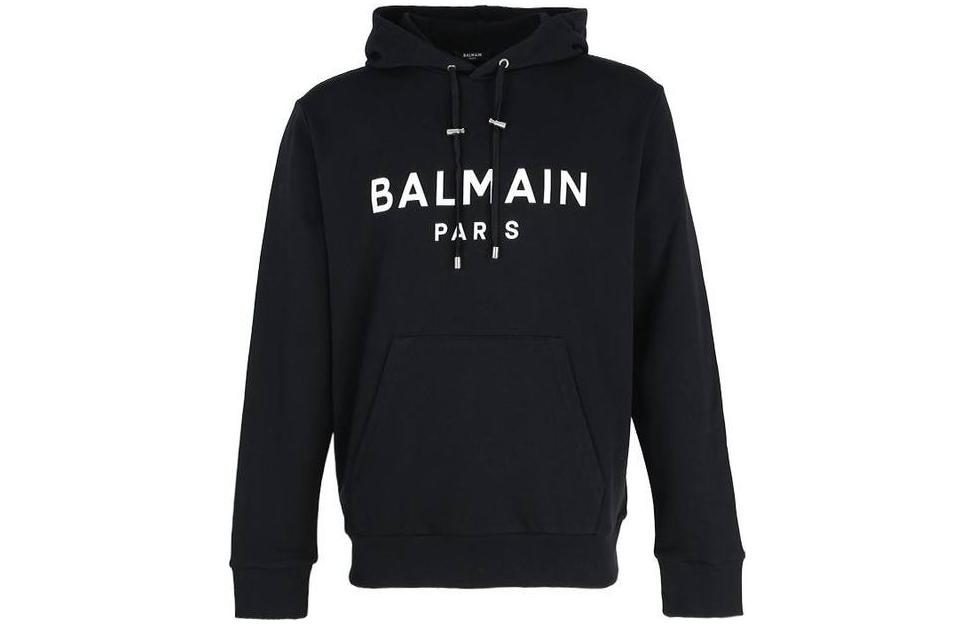 Balmain SS23 Black Hoodie with Logo Print AH1JR002BB65-EAB
