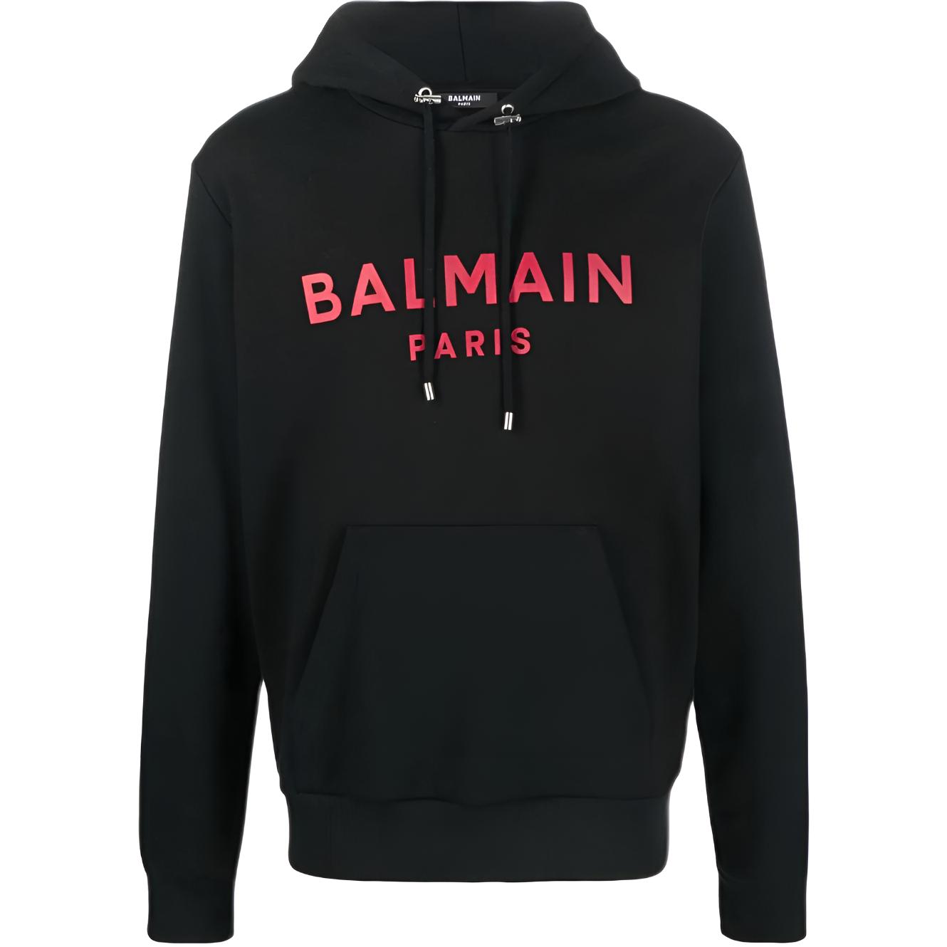 Balmain SS23 Black Hoodie with Logo Print for Men YH4JR002BB65-EAE