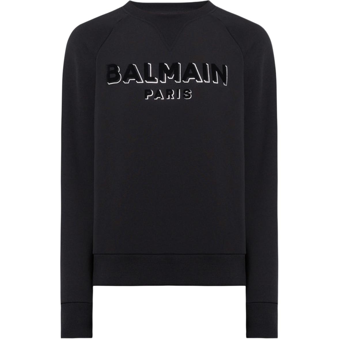 Balmain SS23 Black Pullover Sweatshirt with Logo Print AH1JQ005BB99