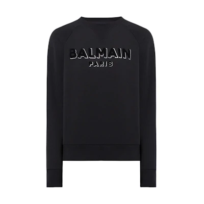 Balmain SS23 Black Pullover Sweatshirt with Logo Print AH1JQ005BB99