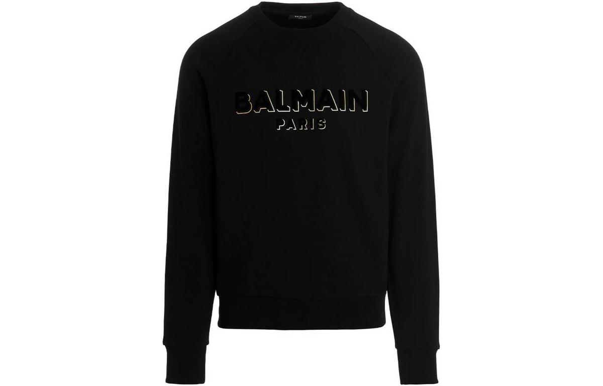 Order Balmain SS23 Black Pullover Sweatshirt with Logo Print AH1JQ005BB99